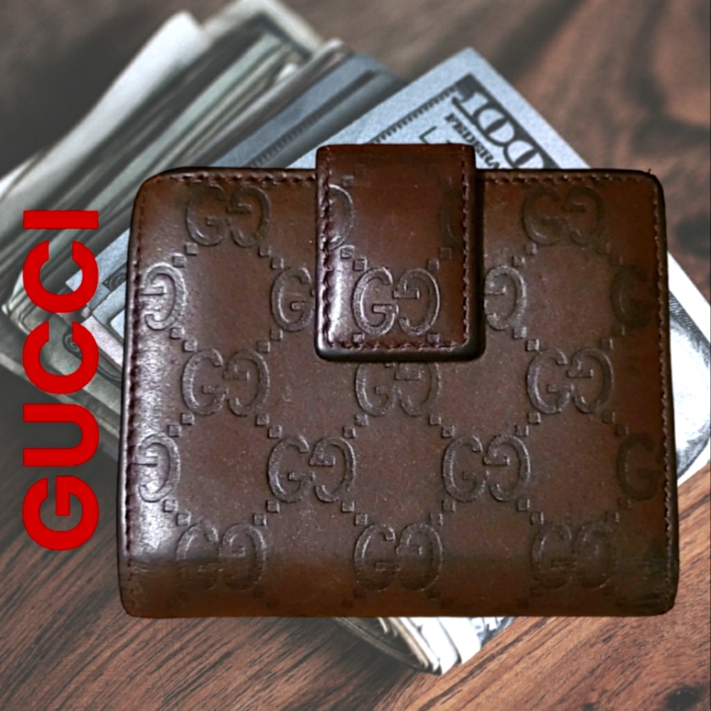 💯 GUCCI GG Guccissima Brown Leather Wallet